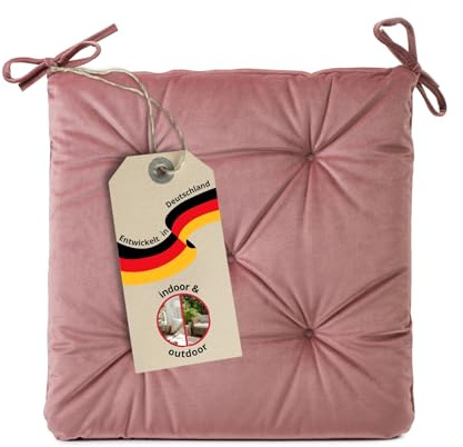liebling Samt Sitzkissen, Stuhlkissen, Ideal für Stuhl oder Bank, 40x40 cm, mit Befestigungsbänder, Serie Nevada, 4 cm Höhe, Altrosa