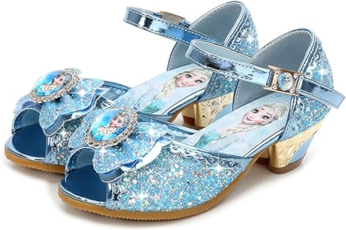 YOSICIL Mädchen Prinzessin Schuhe ELSA Glitzer Sandalen High Heel Pumps mit Pailletten Kinder Eiskönigin Kostüm Zubehör Königin Gelee Partei Schuhe Karneval Halloween Party 26-38