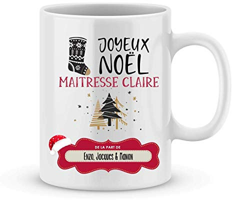 Cadeau de noël maîtresse - Mug personnalisé joyeux noël maîtresse