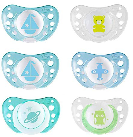 CHICCO DAY & NIGHT Schnuller Boy Newborn Soft Silikon 0-6 Monate inkl. 3 Sterilisiertransportboxen, made in Italy - BPA frei