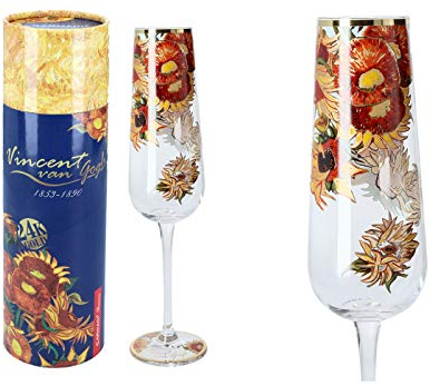 CARMANI - Schönes Sektglas mit Sonnenblumen von Vincent Van Gogh verziert, 220 ml