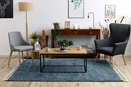 Teppich hochflor Berber Shaggy, Franse, marokkanischer Stil, für Zimmer, Wohnzimmer, Schlafzimmer 9000 blau 140x190 cm