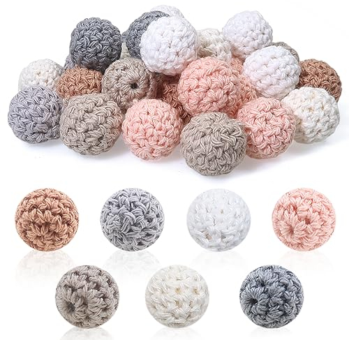 TOAOB Gehäkelt Holzperlen 16mm 30 Stück Crocheted Wooden Beads Holzperlen mit Loch Auffädeln für DIY Schmuck zubehör Decor
