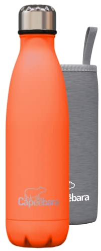 Capeebara - Gourde INOX Isotherme - Bouteille Isotherme Colorée - avec Housse (Orange, 500 ML)