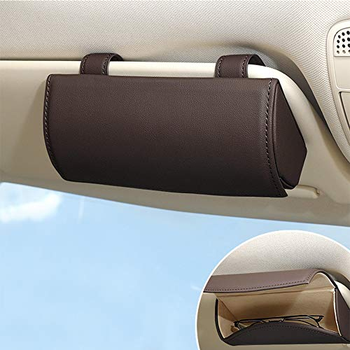 ontto Brillenhalter für Auto Sonnenblende Universal PU Leder Auto Sonnenbrille Brillenetui Brillenbox Aufbewahrungsbox Organizer mit Magnetischem Funktion Interieur Zubehör für Auto SUV RV LKW-Braun