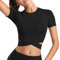 MUYOGRT T-Shirt Damen Sportshirt Kurzarm Crop Top Sexy Sport Oberteil Bauchfreie Sommer Laufshirt Funktionsshirt Atmungsaktiv Leicht Yoga Fitness Schnelle Trockene Sporttop(Schwarz，S)