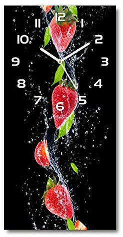 Tulup Glasuhr 30x60 cm - weißen Zeigern - Wanduhr Wandkunst Bild Gehärtetem Glas Uhr Echtglas Küche Wohnzimmer - Erdbeeren