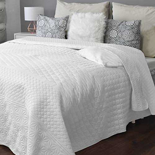 HOMELEVEL Tagesdecke Bett & Sofaüberwurf Bettüberwurf Sofa Tages Decken Betthusse XXL Decke Überwurf (220cm x 240cm, Weiß gemustert)