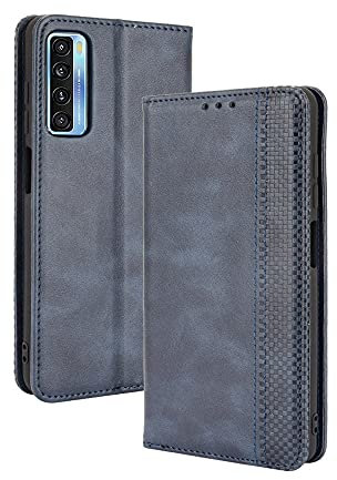 WEIOU Coque pour TCL 20L / TCL 20L+, Protection Etui Antichoc TPU Housse Premium en Cuir PU ave Portefeuille[Fentes pour Cartes][Fermeture Magnétique]. Bleu