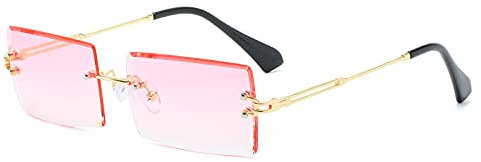 OSAGAMA Occhiali da Sole Rettangolari Piccoli Donna Uomo Occhiali Quadrati Senza Montatura Occhiali UV400 Rosa