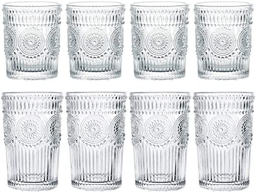 Kingrol 8 Pack Romantic Drinking Glasses, 4 Highball Glasses (350ml) and 4 Rocks Glasses (250ml), Premium Glass Tumblers Glassware Set for Water, Beverages, Beer, Cocktails