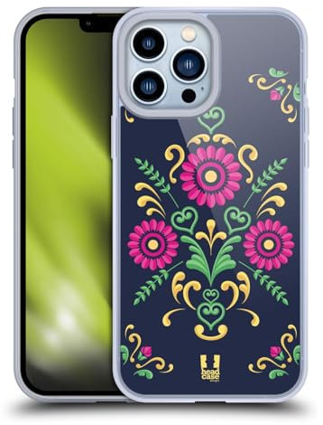 Head Case Designs Azul Medianoche Rosemåling Noruego Caso Funda de Gel Suave Compatible con Apple iPhone 13 Pro MAX