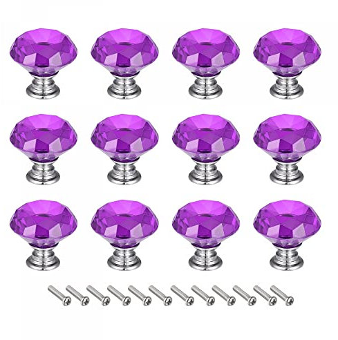 sourcing map 30mm Crystal Knobs Drawer Diamond Shaped Pulls Handles Purple 12pcs