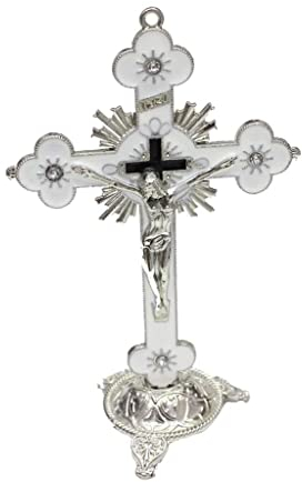 Fenteer Stehendes Kruzifix mit Basis 5,5 Legierungskreuz für Hauskapellendekoration und religiöse Geschenke, Weiß