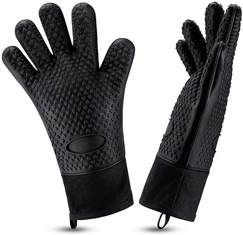 AVANA Silikon Ofenhandschuhe Hitzebeständige Grillhandschuhe Anti-Rutsch Kochhandschuhe mit weichem Baumwoll-Innenfutter Handschuhe bis zu 250°C - Schwarz