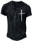 Mens Henely Shirts Vintage Distressed Summer Tops Button Up Blouse Short Sleeve Casual Tee Shirts DT9 Black XL