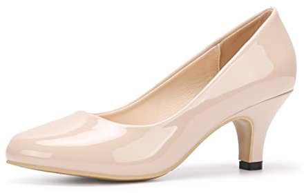 Damen-Pumps mit Absatz, Höhe 6 cm, Absatz, bequem, sexy, Pumps für Hochzeit, Abend, Arbeit, Beige lackiert, 41.5 EU