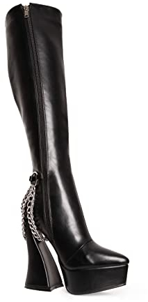 LAMODA Sfera di Cristallo, Stivali Alti al Ginocchio Donna, in Poliuretano Nero, 38 EU