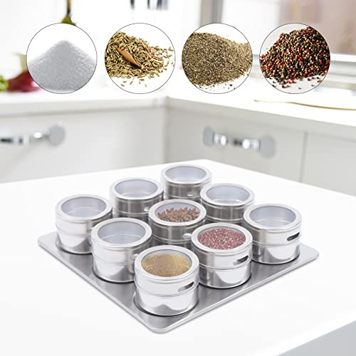 KenSyuInt 9pc Magnetisches Gewürzglas Magnetische Gewürzdosen Edelstahl Gewürzregal Set Mehrzweck Gewürzstreuer Behälter Organizer Rostfreier Stahl Krüge Jar Küche mit Halter Ständer