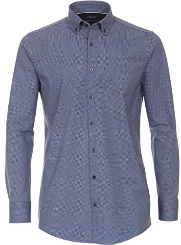Venti Businesshemd Jerseyflex Print Modern Fit Mittelblau 38
