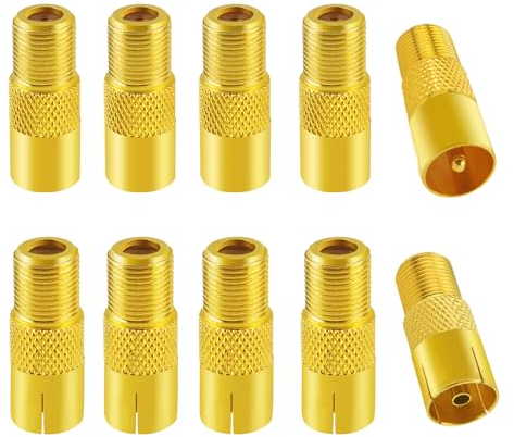 KUOQIY 10 Stücke F-Buchse auf RF Stecker Buchse Koaxial Adapter, TV 9.5 5 Männlich & 5 Weiblich auf F-Typ Schraub Anschluss Buchse Konverter, F-Typ Buchse auf TV Antennenadapter, Vergoldet