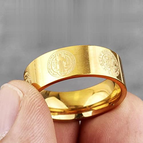 XJruixi Saint Benedict Exorcism Cross Amulet Stainless Steel Mens Rings Simple Punk for Male Boyfriend Jewelry Creativity Gift Wholesale