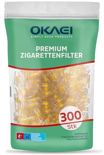OKAEI Filtri Premium per Sigarette - Pacco da 300, Bocchini Riducenti Tar e Nicotina, Punta Universale 7.5-8mm, Filtrazione Avanzata, Non Altera il Sapore, BPA-Free