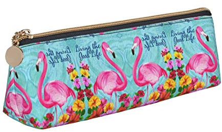 JUTENI Trousse à crayons en cuir avec motif flamant rose et fleurs pour filles et garçons, blanc, Taille unique, Organiseur de sac