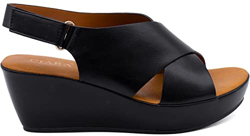 CIARA LONDON Ladies Open Toe Slip On Mid Heel Wedge Hook And Loop Casual Summer Sandals