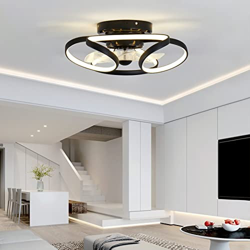 Ventilador De Techo Con Luz Diseño DC Regulable Silencioso LED Ventilador Ultra 6 Velocidades 90W Reversible Timer Ceiling Fan with Light Para Dormitorio Salón-Black