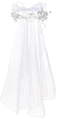 Funsveta Mädchen Erstkommunion Schleier Weiß Blumenkrone mit Perlen Kopfschmuck für Kommunion Tag (weiße Krone)