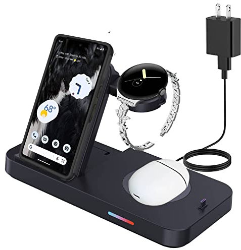 Foldable Wireless Charger for Google Pixel Watch(Not for Watch 2),3 in 1 Pixel Charging Station with Adapter Charging Stand for Pixel 8/7/7 Pro/6/6 Pro/5,Pixel Buds Pro,Samsung S22,iPhone,Airpods