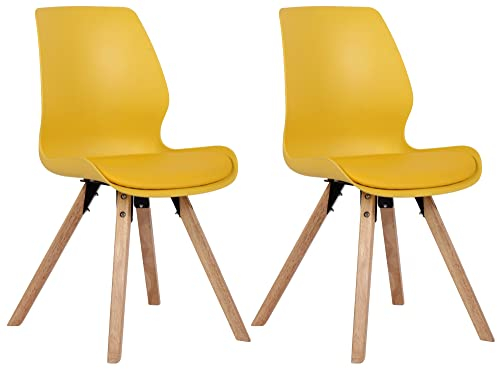 CLP 2er Set Stuhl Luna Kunststoff I Stoff I Samt I Kunstleder I Lehnstuhl mit Holzgestell, Farbe:gelb, Material:Kunststoff
