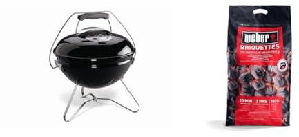 Weber Smokey Joe Premium Charcoal Grill Barbeque, 37cm | Portable BBQ Grill with Tuck-N-Carry Lid & Barbeque Briquettes | 8 kg Bag | BBQ Coal for Grills | Coal BBQ Fuel | Premium Quality