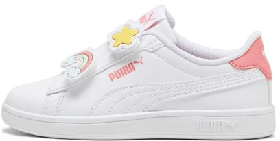 PUMA Jungen Mädchen Smash 3.0 Badges V PS Sneaker, White-Passionfruit, 28 EU