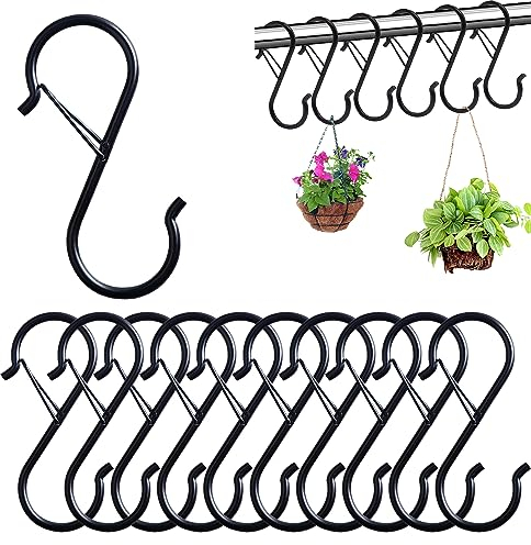 ZEACCT 10 Piezas Ganchos S, Acero Inoxidable S Ganchos Ganchos Metal Forma S, 9cm S Ganchos Cocina Metal Acero Inoxidable Ganchos S Ganchos Cocina Para Cocina, Baño, Dormitorio (Negro)
