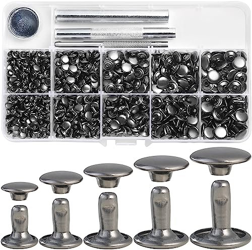YORANYO Juego de 340 remaches de cuero, remaches de tamaños mixtos para cuero, remaches de doble tapa, tachuelas para ropa, tela con herramienta de remache de cuero para reparación de ropa, zapatos,