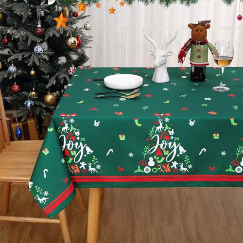 JOLLYTOP Weihnachten Tischdecke Wasserabweisend Abwaschbare Tischdecke Fleckschutz Tischtuch für Küche Esszimmer Tischdecke Weihnachtendeko Tischwäsche Fleckschutz Tischdecke,Eckig 137x137cm,Grün