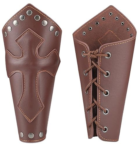 GORGECRAFT 2Stk Lederhandschuh-Armband Mittelalterliche Rüstung Armschienen Kreuzprägung Niete Wikinger-Lederarmschutz Verstellbare Armbinde Rüstungsmanschette Für Halloween Ritter-Cosplay-Kostüme