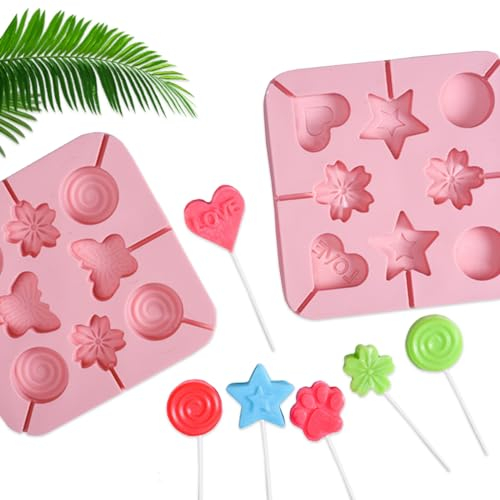 MytaYt 2 Pièces Moule à Sucettes En Silicone 8 Cavités Moules à Bonbons Lollypop Avec Bâtonnets Moule Sucette Chocolat Pour Gelée Glaçons Savons Rose