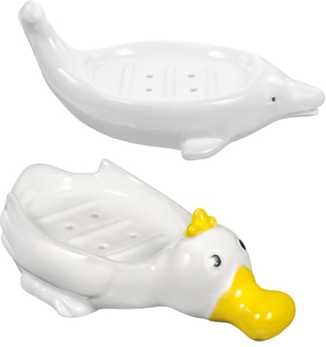 BRIGHTFUFU 2st Seifenschale Aus Keramik Süßer Schmuckteller Enten-seifenhalter Seifenabtropfhalter Badezimmerzubehör Schöne Seifenablage in Tierform Seifen Halter Weiß Seifenspender Haushalt