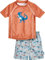 Playshoes Unisex Kinder UV-Schutz Bade-Set zweiteilig Schwimmshirt Badeshorts Badebekleidung, Dino Ocker, 122/128