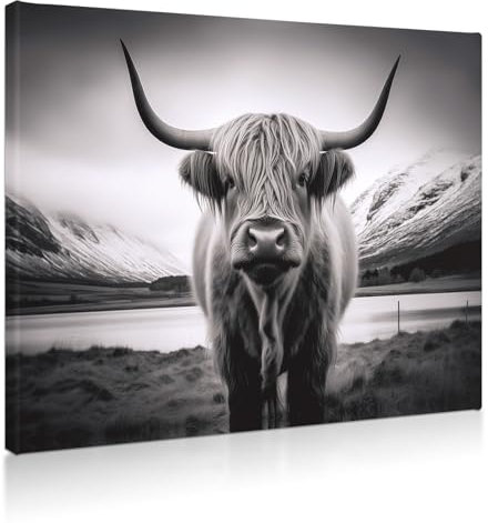 JBER Giant Canvas Wall Art, Moderne Wanddekoration, Wohnzimmer und Schlafzimmer Dekoration, Kuh-Muster, 75 x 55cm(HIGHLAND CATTLE)