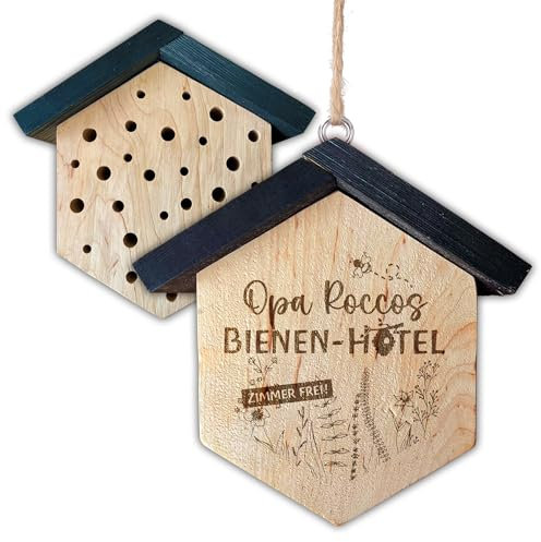 Insektenhotel, Bienenhotel mit Name personalisiert aus Holz für Wildbienen | Geschenkidee zum Geburtstag | Balkon & Garten Dekoration