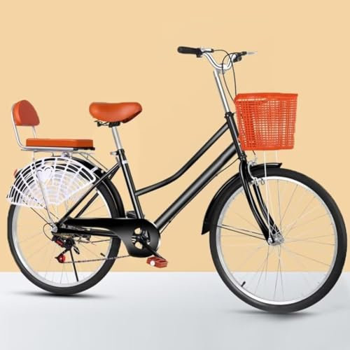 City-Pendlerfahrrad für erwachsene Frauen, komplette Cruiser-Fahrräder mit Doppelträgerrahmen, verstellbarer Lenker und Sattel, Rücksitz mit Rückenlehne und Hinterradschutz, 6-Gang-Hybridfahrrad
