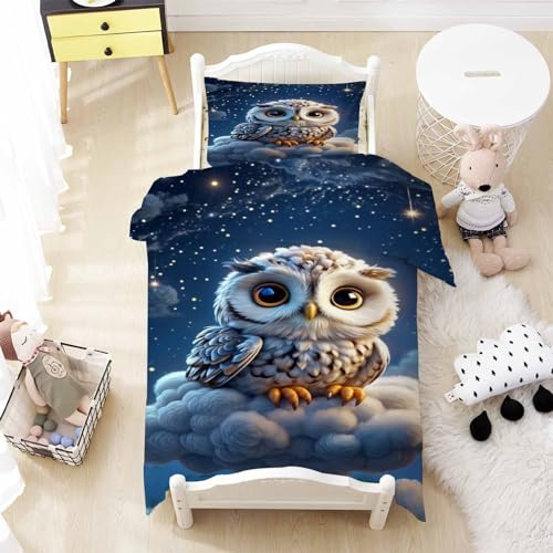 Qiqumax Eule Bettwäsche Set 3D Realistisches Eule Bettwäsche Set, Süßer Owl Motiv Druck Design Bettbezug Für Jungen Mädchen Kinder (1,155 x 220 cm)