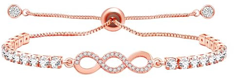 Uloveido Rose Gold Plated Infinite Endless Love Bracelet Dazzling CZ Stones, Friendship Gifts for Wedding Engagement Birthday Mother's Day YA4846 (Rose Gold)