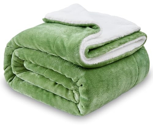 SOCHOW Coperta Plaid in Pile Sherpa, Verde Salvia 220 x 240 cm Coperta di Peluche Super Morbida e Lussuosa a Doppio Strati