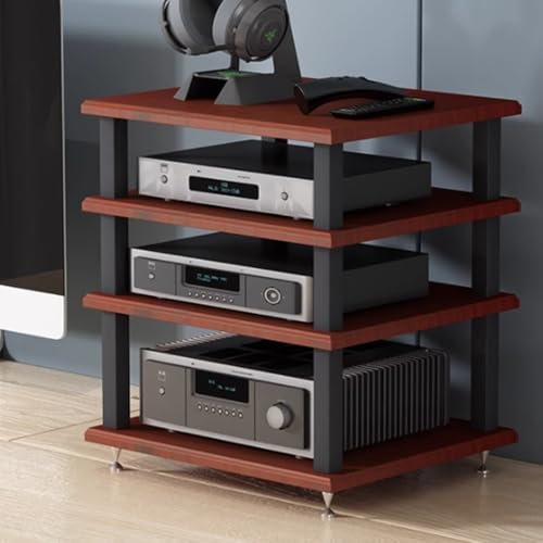 ZIUSFAC 4 Etagen Audio-Video-Komponenten Rack AV-Medienständer Haus/Büro Audio-/Video-Rack Holz Regal Stereoanlage Ständer Netzwerk-Server-Rack Für Büro/Wohnzimmer(Teak,4 Tier)