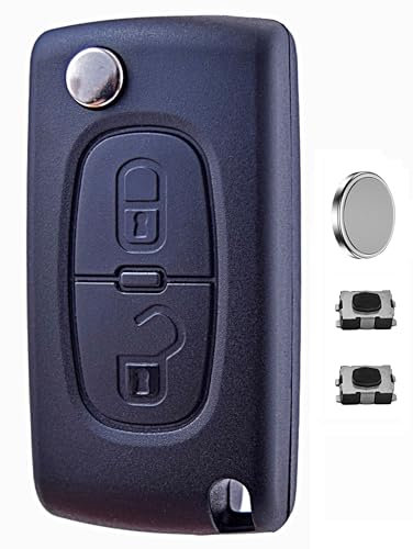 ANGOFIZ Coque Clé Pliable 2 Boutons CE0523 Lame VA2 Compatible avec Peugeot 207 307 307S 308 407 408 3 607 807 2BT 3008 5008 Partner Expert Citroen C2 C3 C4 C5 C6 C8 DS3+ 2 Boutons Poussoir + Pile